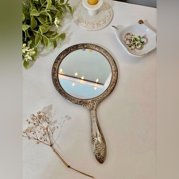 Other - Vintage Silver Plated Mirror With Floral Design